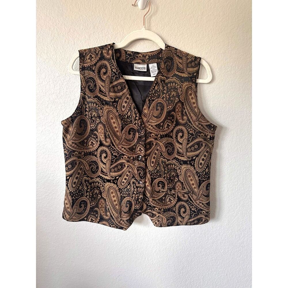 Chico’s Vintage Paisley Jacquard Renaissance Vest Women's Size 1 Medium Y2K Goth